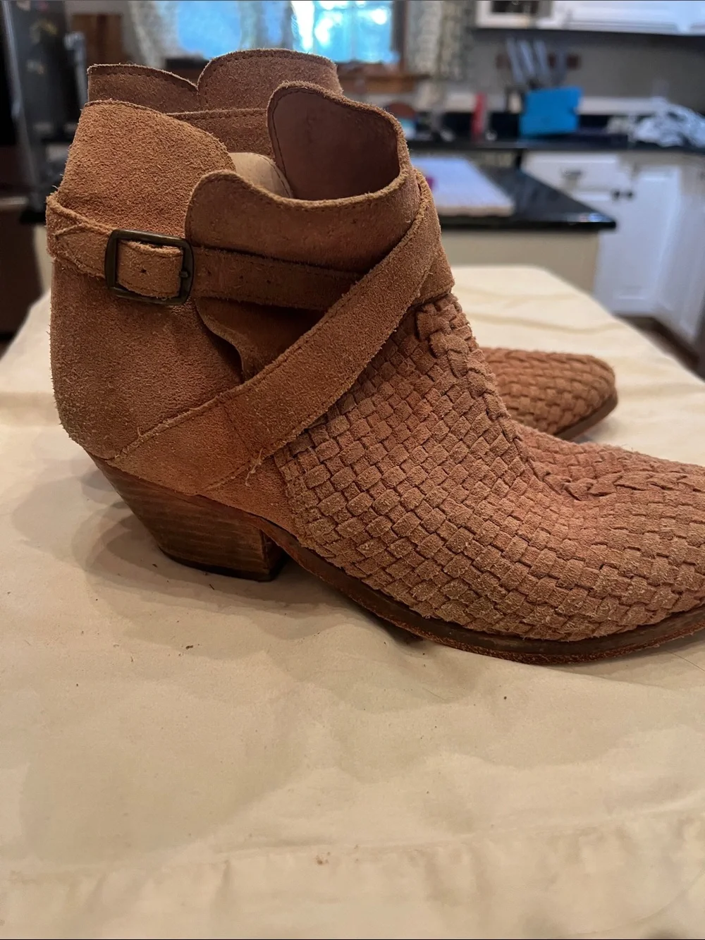 Free People Woven Suede Ankle Booties in Rust Brown